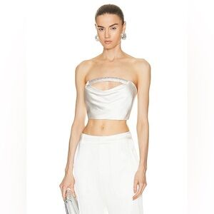 NUE STUDIO Strapless Crystal Rhinestone Venus Tube Crop Top xs white